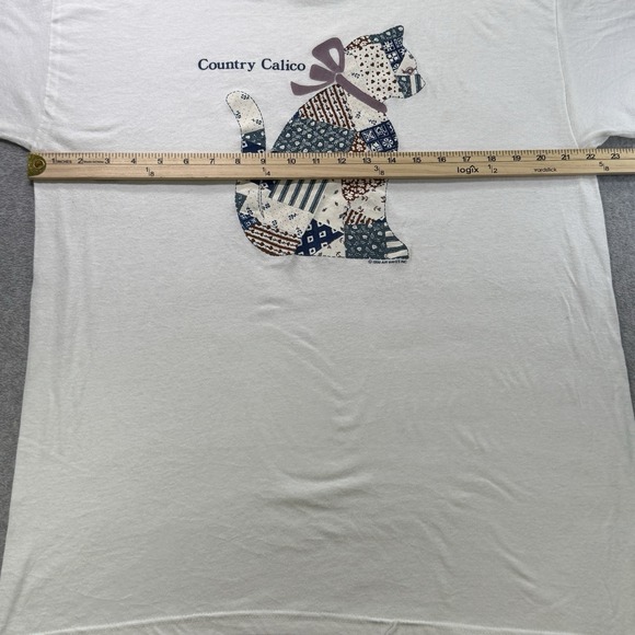 Vintage 1990 Country Calico Cat T-Shirt XL Single Stitch Air Waves Made USA - Picture 6 of 9